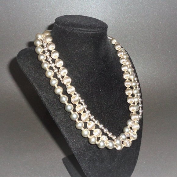Sterling Silver 925 3-strand Corrugated Ribbed Textured Fluted Ball Bead Torsade - Picture 1 of 5